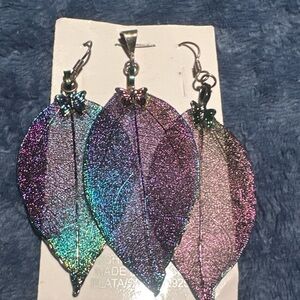 Iridescent Leaf Dangle Earrings Silver 925 Hecho en Mexico